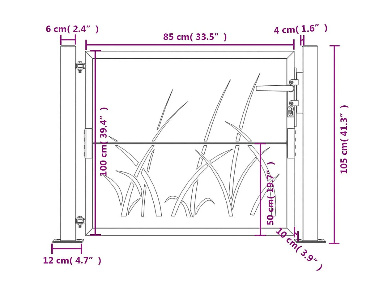 Gartentor Anthrazit 105x105cm Stahl Gras-Design