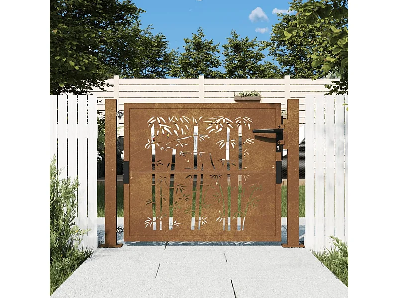 Cancello da giardino 105x80 cm acciaio corten design bambù