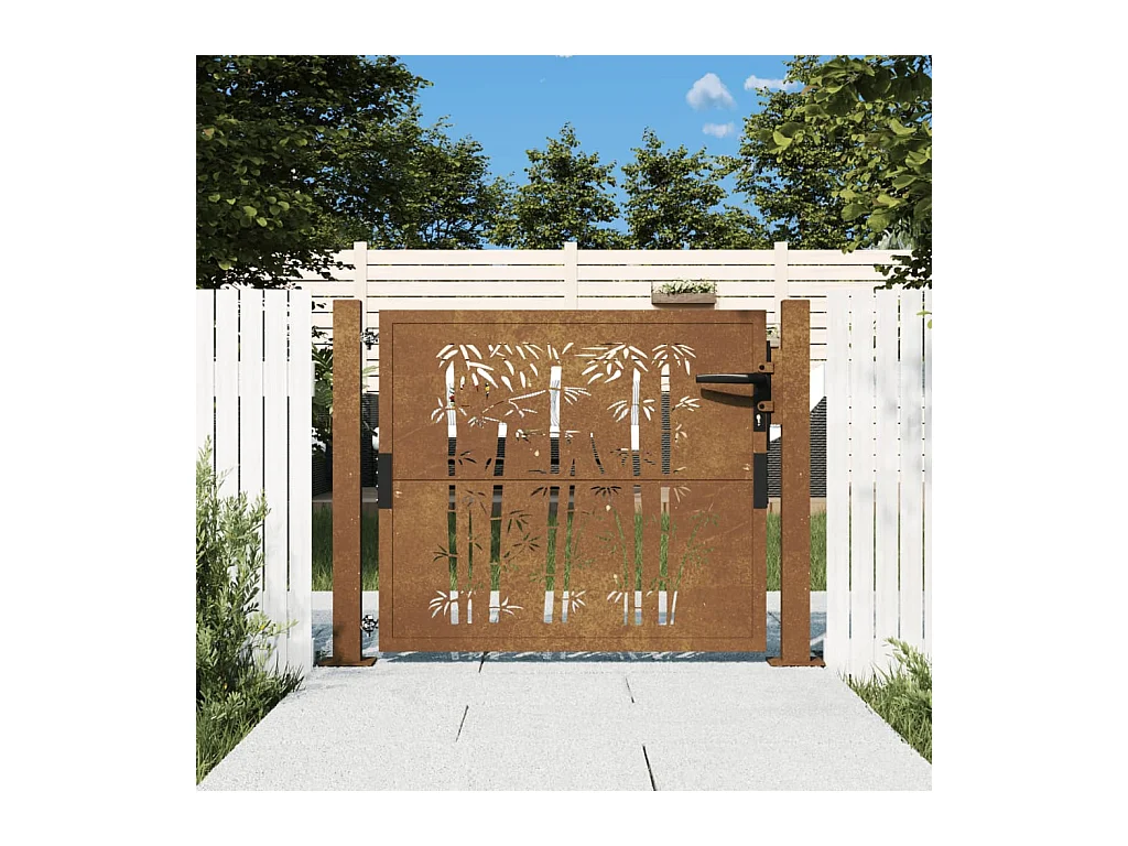 Portail de jardin 105x80 cm acier corten design de bambou