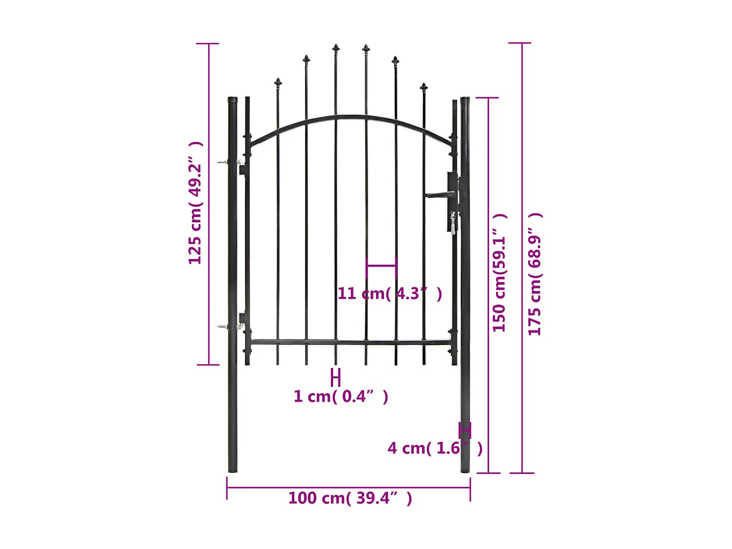 Portail de jardin Acier 1 x 1,75 m Noir