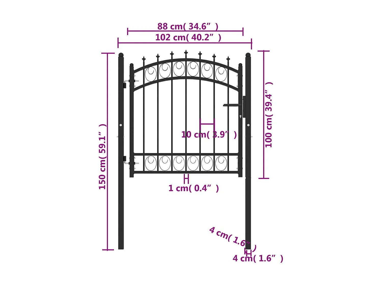 Portão de cerca com espigões Aço 100x100 cm Preto