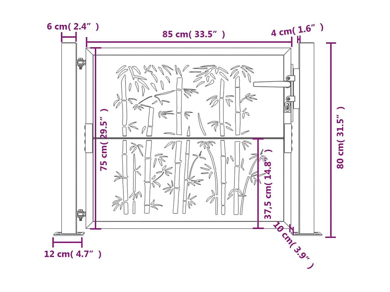 Portão de jardim antracite 105x80 cm aço bambu design