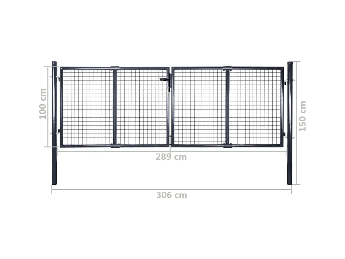 Portail en maille Acier galvanisé 289x100 cm Gris