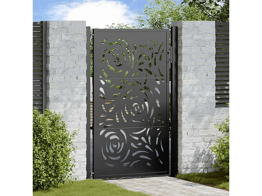 Puerta de jardín negra 105x155 cm acero diseño llama