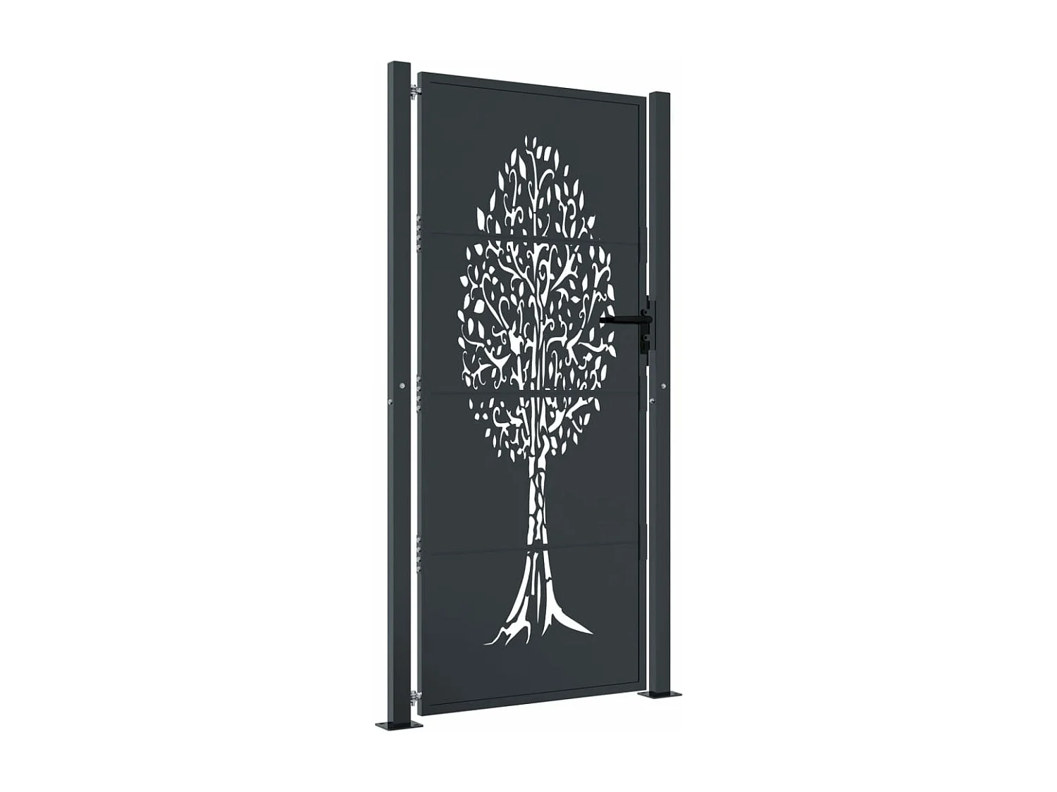 Puerta de jardín antracita 105x205cm de acero con diseño de árbol