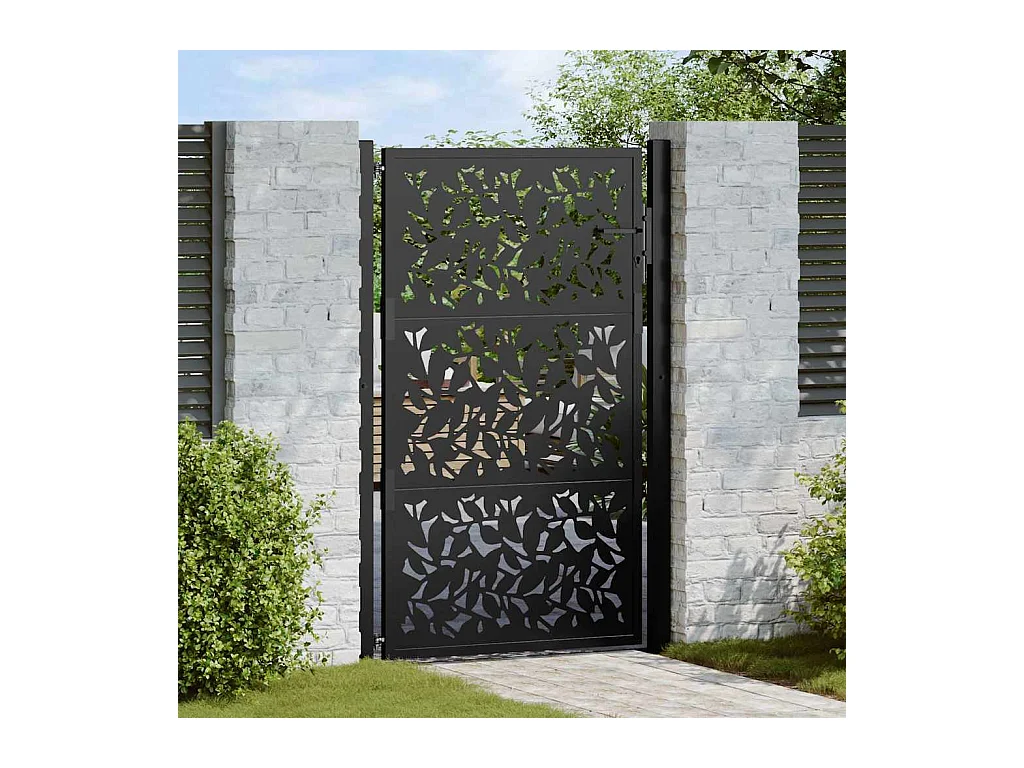 Portail de jardin noir 105x155 cm acier conception de feuilles