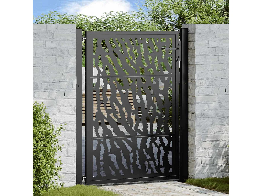 Puerta de jardín negra 105x130 cm acero diseño de líneas