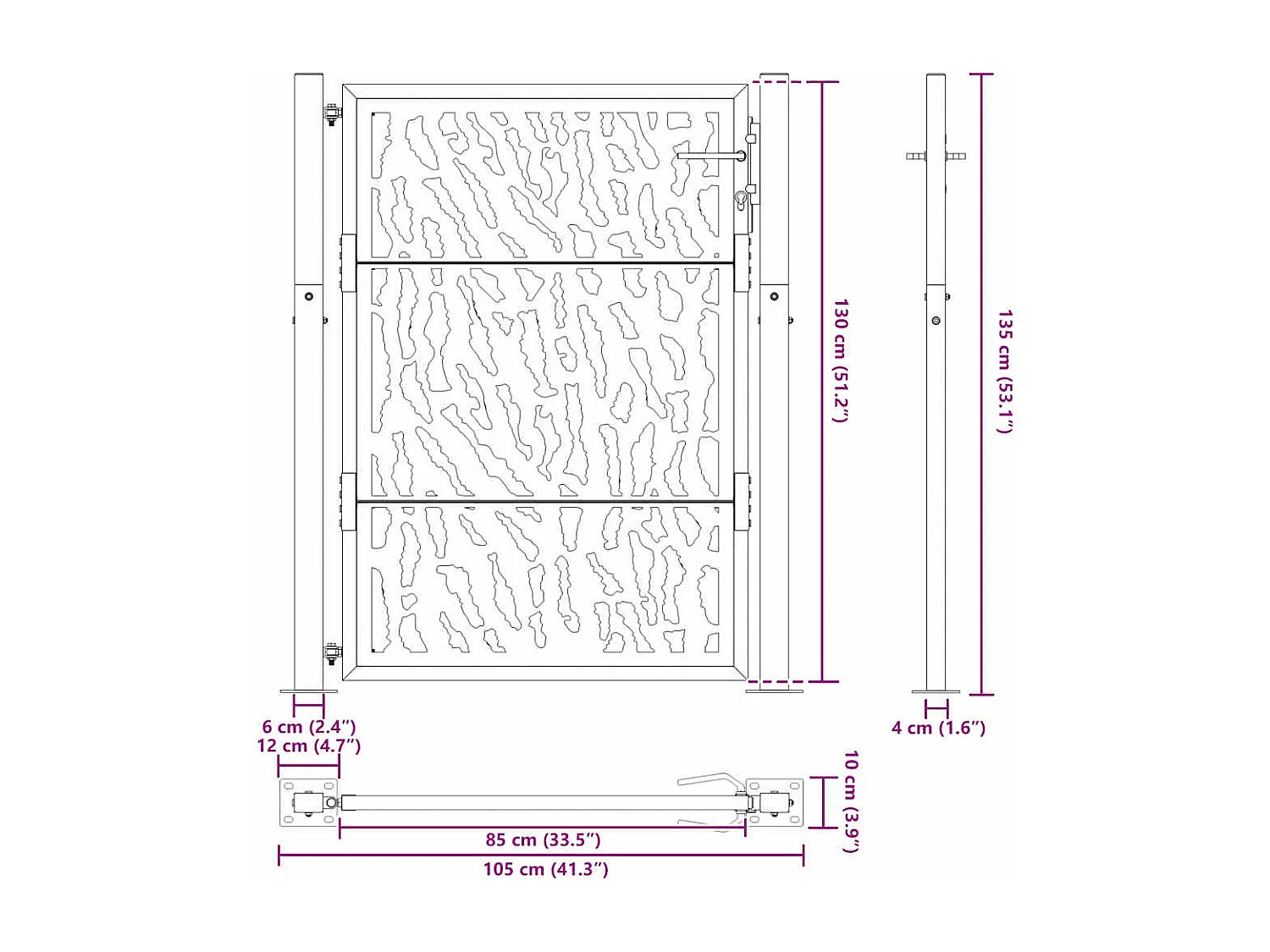 Puerta de jardín negra 105x130 cm acero diseño de líneas
