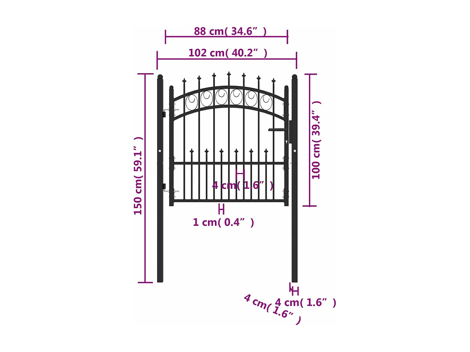 Portão de cerca com espigões Aço 100x100 cm Preto