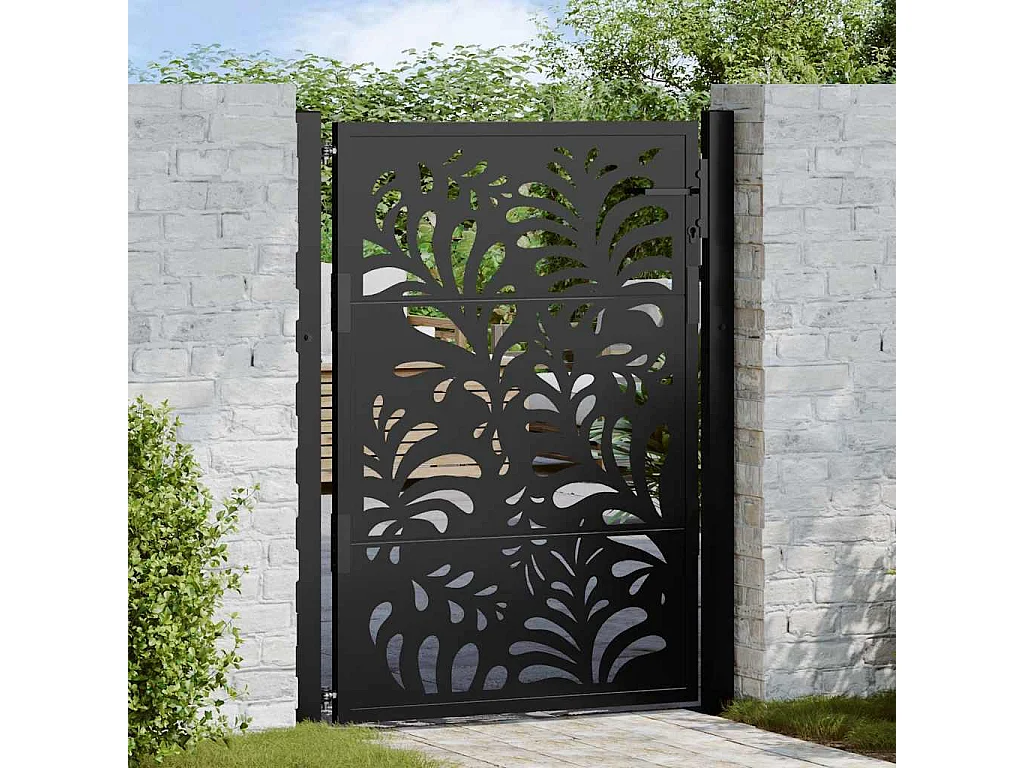 Portail de jardin noir 105x130 cm acier conception de vagues