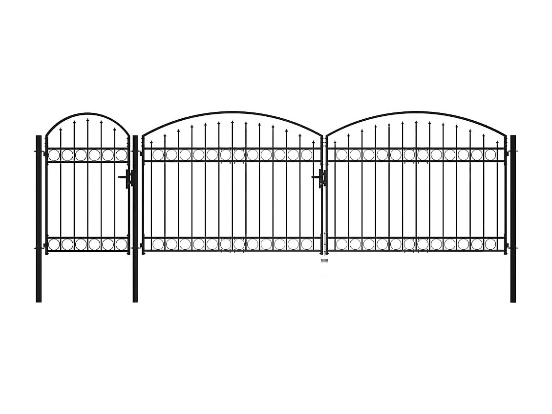 Cancello da giardino con parte superiore arcuata in acciaio 1,75 x 5 m nero
