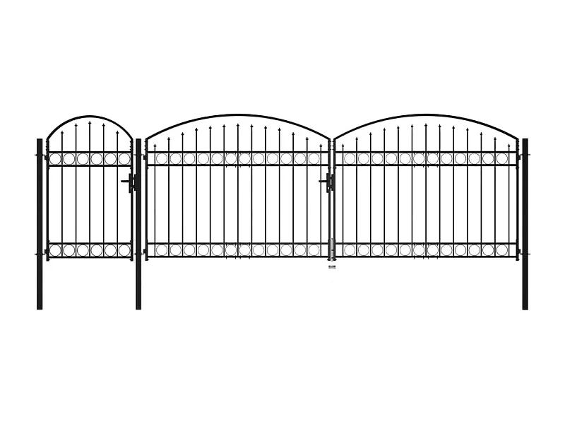 Portão de jardim com topo arqueado de aço 1,75 x 5m preto
