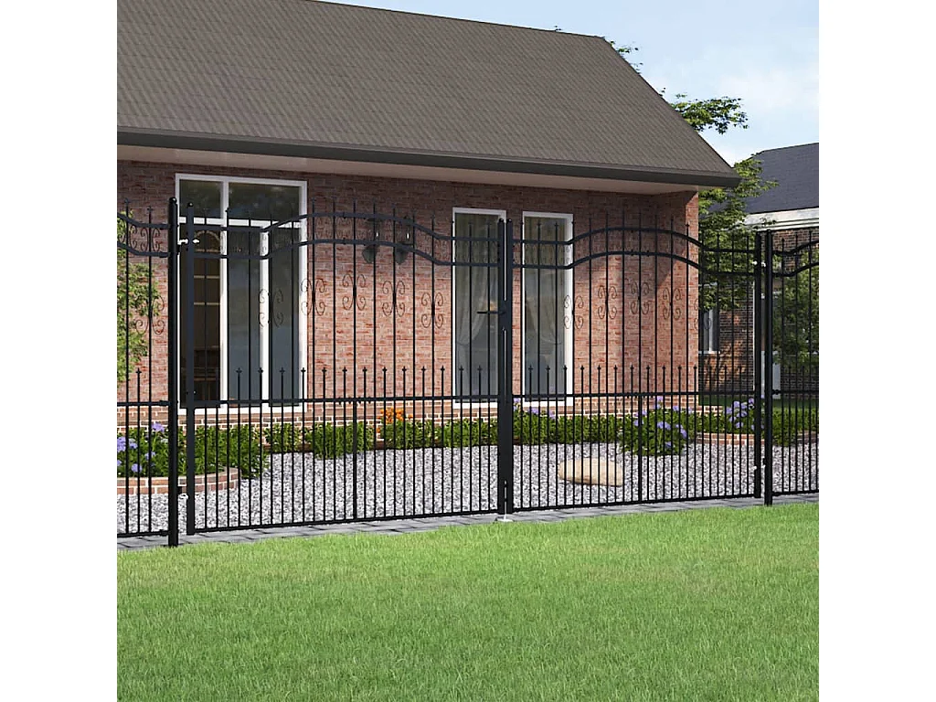 Portail et sommet de lance Noir 406x223 cm Acier enduit poudre