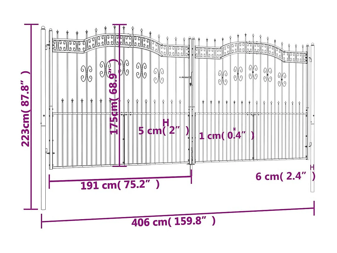Portail et sommet de lance Noir 406x223 cm Acier enduit poudre