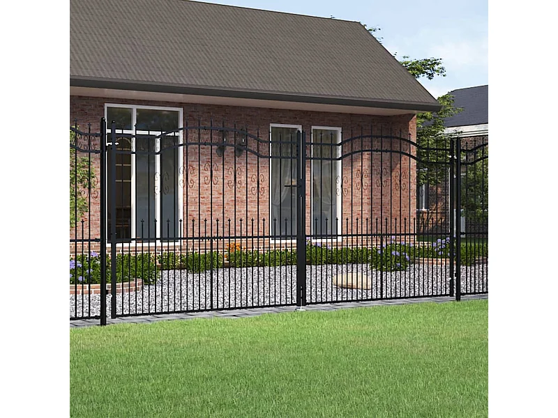 Portail et sommet de lance Noir 406x223 cm Acier enduit poudre