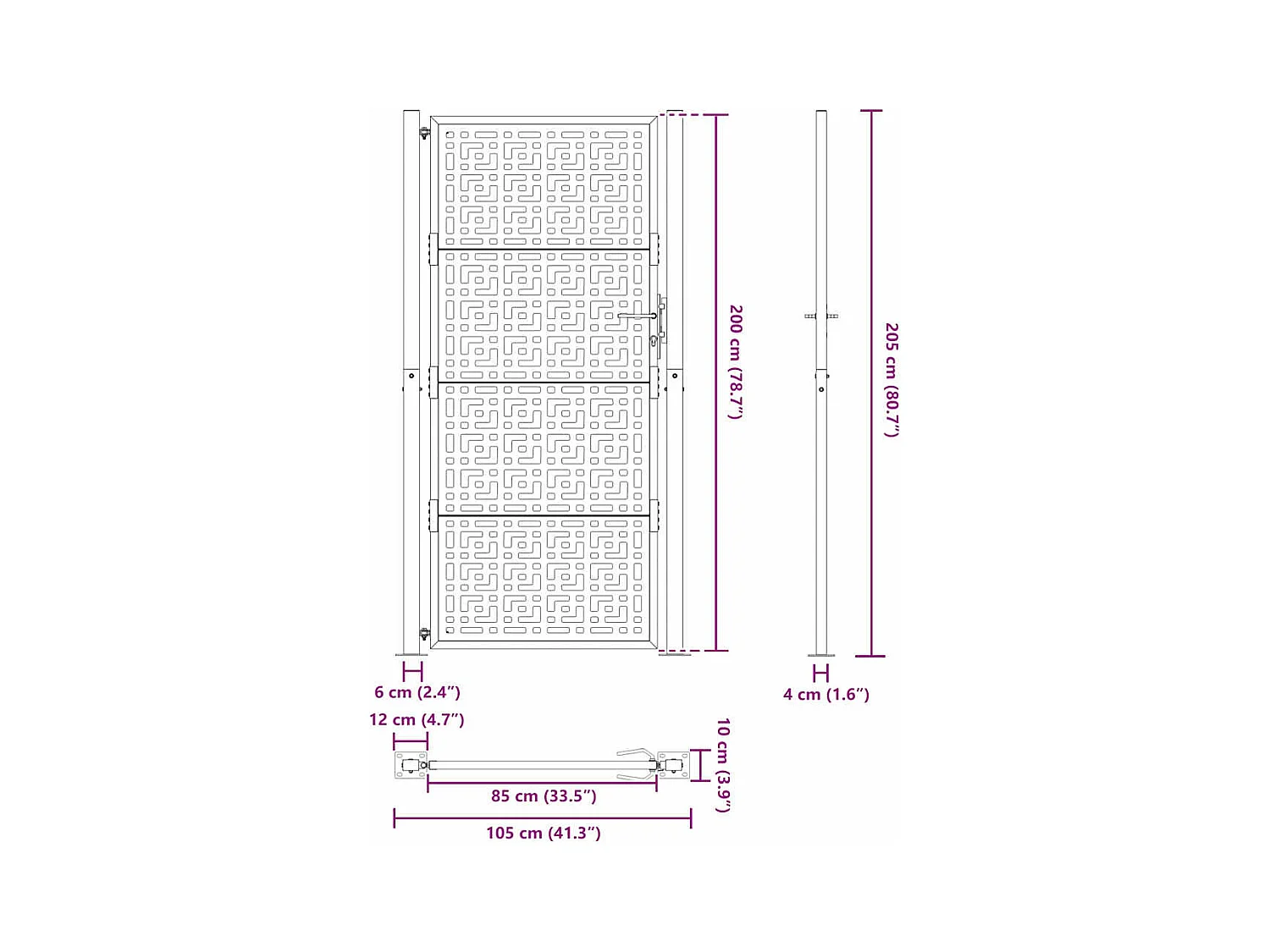 Puerta de jardín negra 105x205 cm diseño cruz de acero