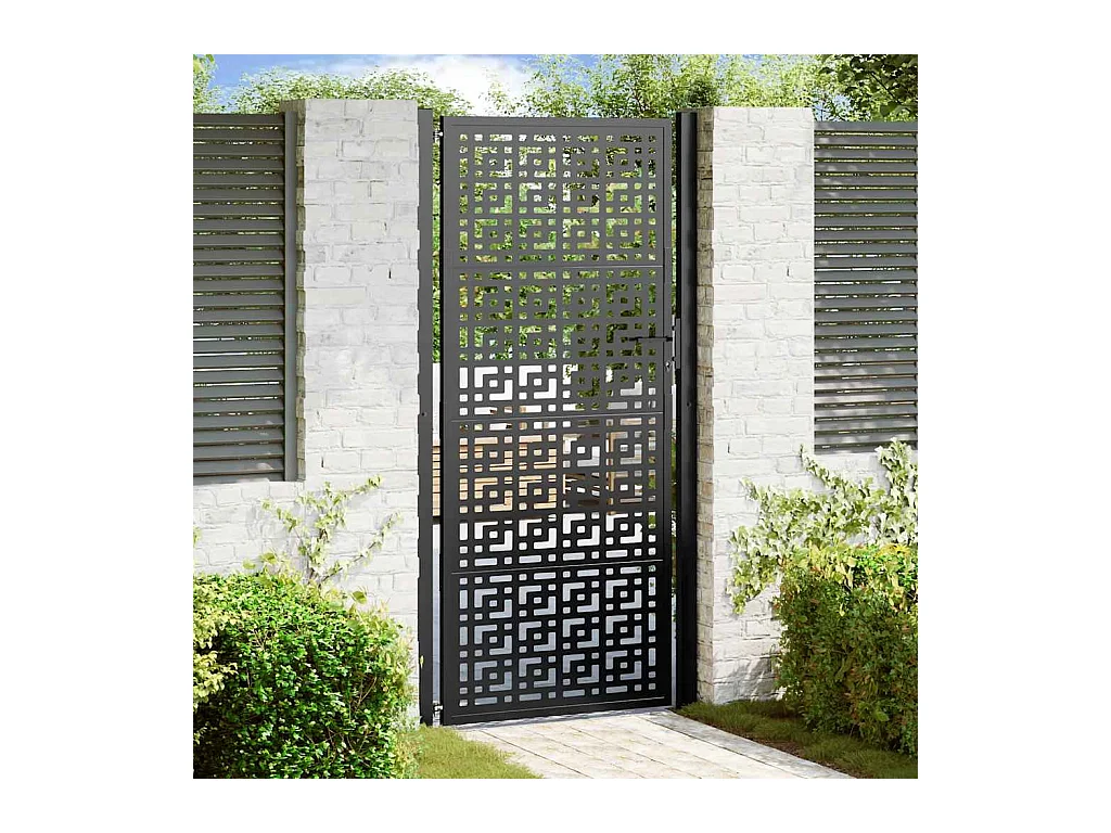 Portail de jardin noir 105x205 cm acier conception croisée