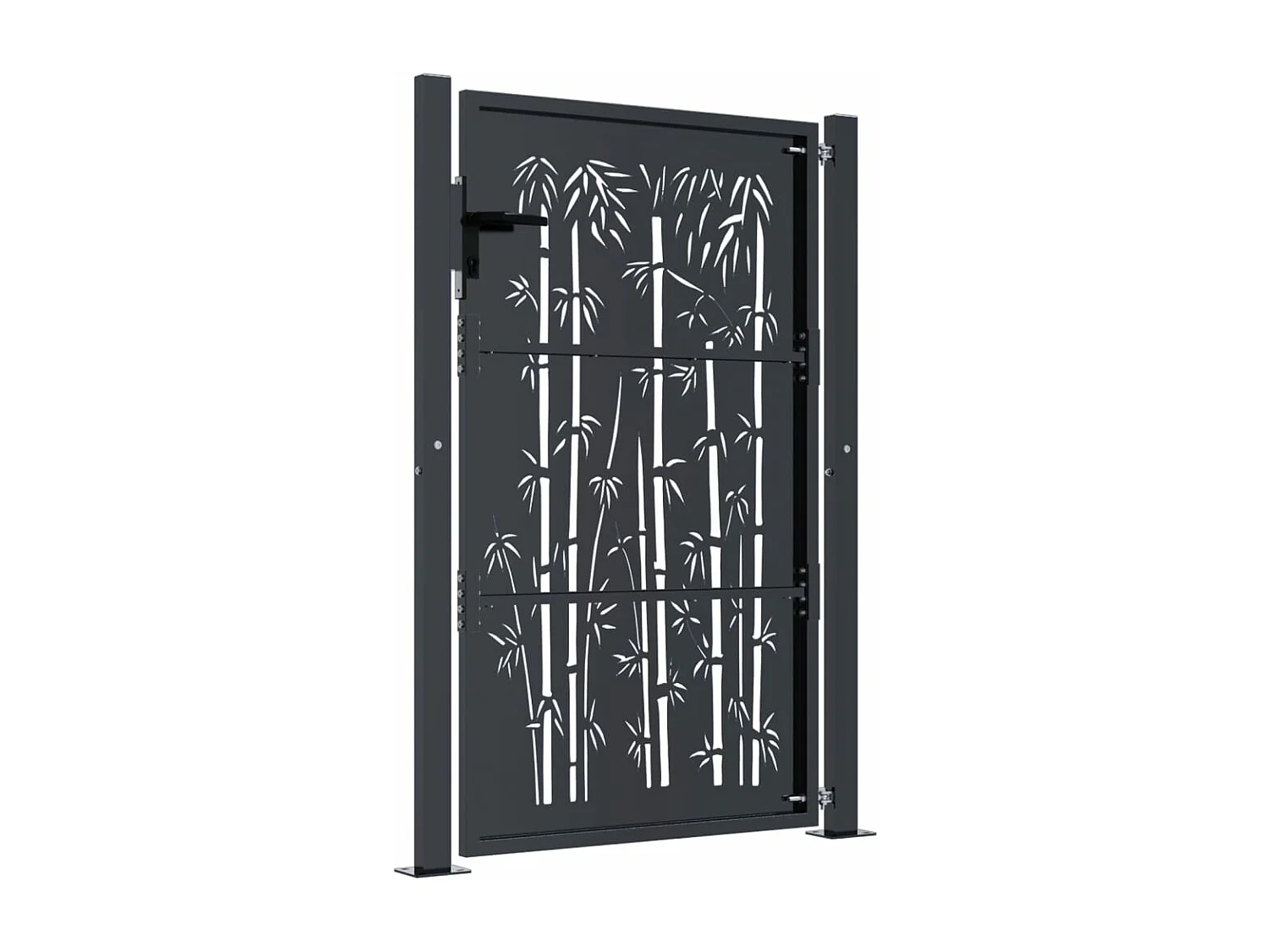 Puerta de jardín antracita 105x155 cm acero diseño bambú