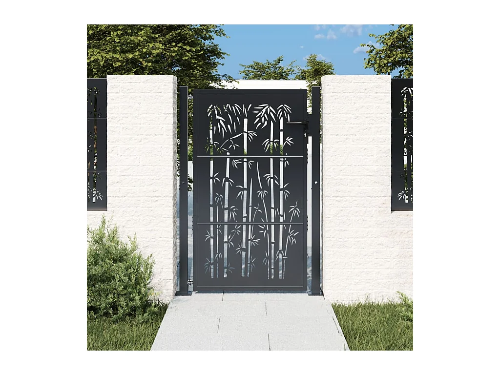 Portail de jardin anthracite 105x155 cm acier design de bambou