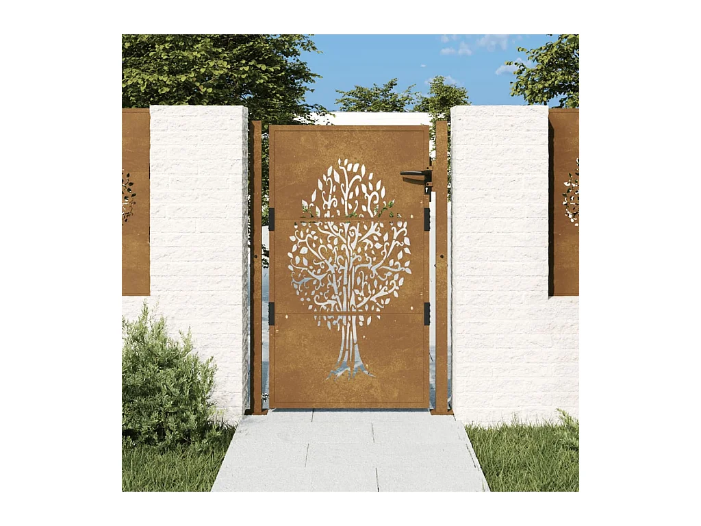 Portail de jardin 105x130 cm acier corten conception de l'arbre