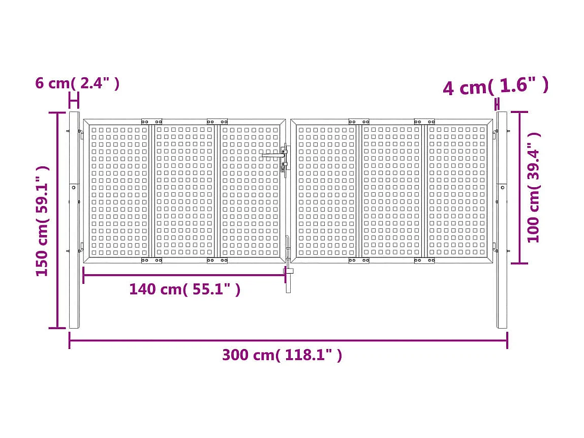 Portail de jardin anthracite 300 x 150 cm acier