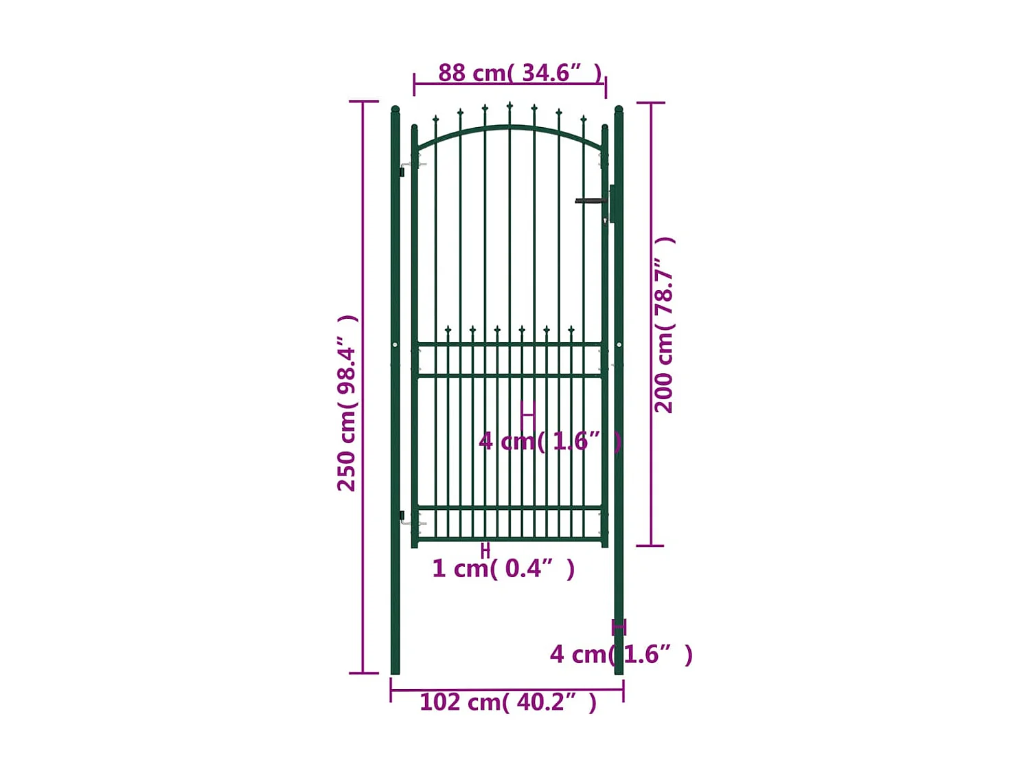 Portão de vedação com espigões Aço 100x200 cm Verde