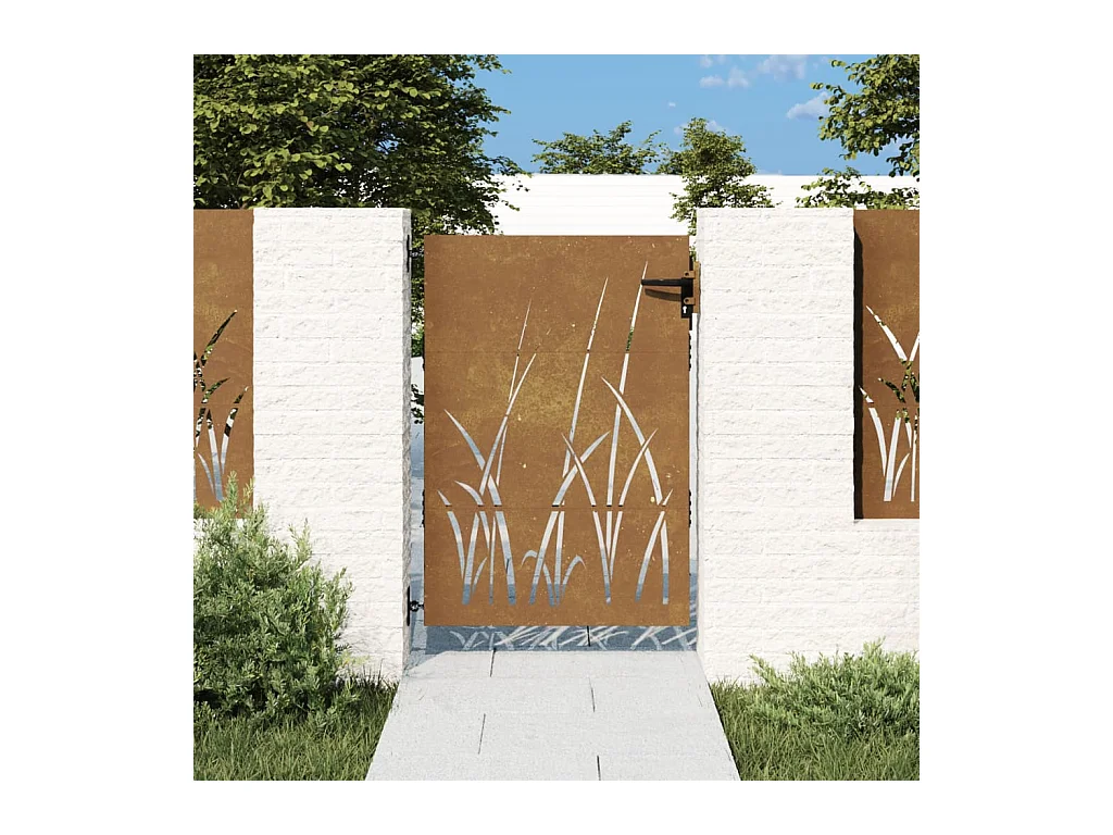 Portail de jardin 85x150 cm acier corten conception d'herbe