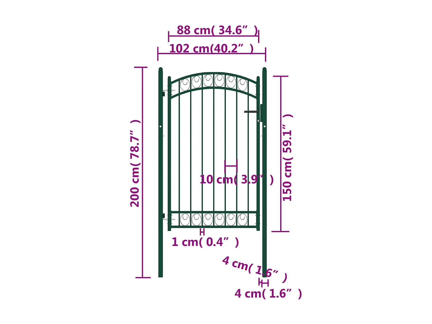 Portão de vedação com topo arqueado Aço 100x150 cm Verde