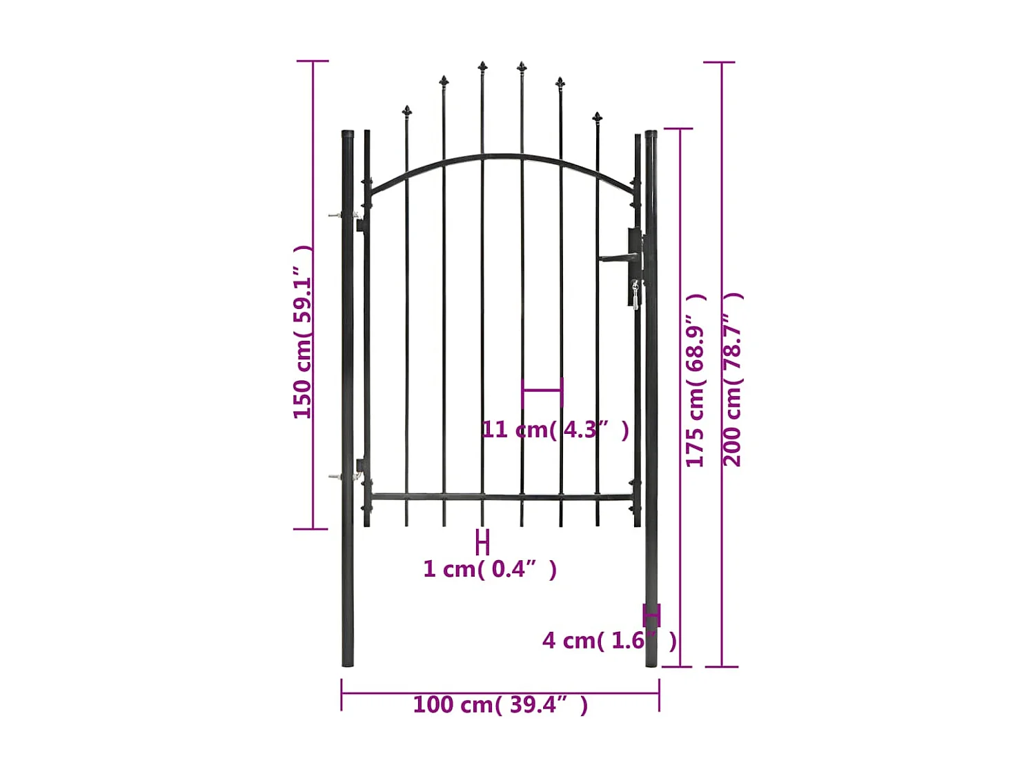 Portail de jardin Acier 1 x 2 m Noir