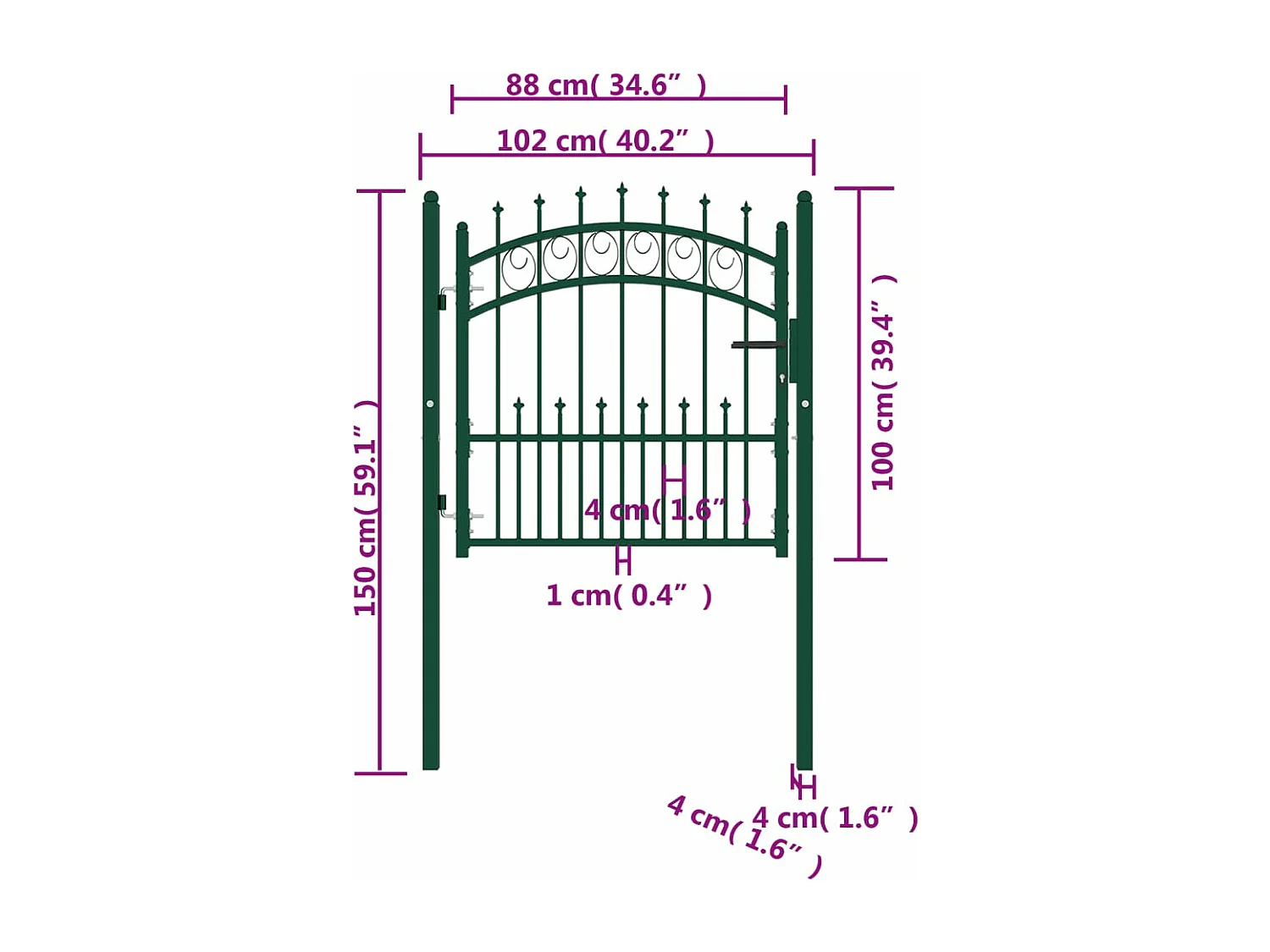 Portão de cerca com espigões Aço 100x100 cm Verde