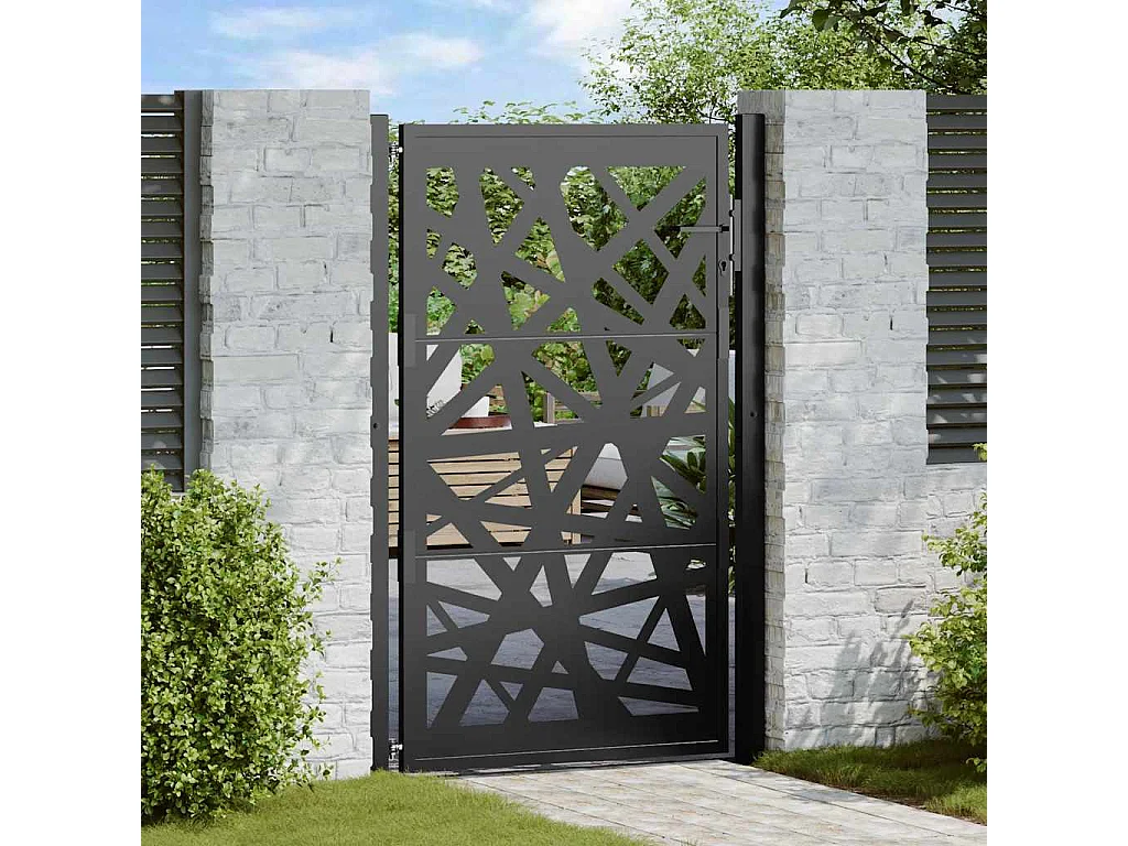 Cancello da giardino nero 105x155 cm acciaio design leggero