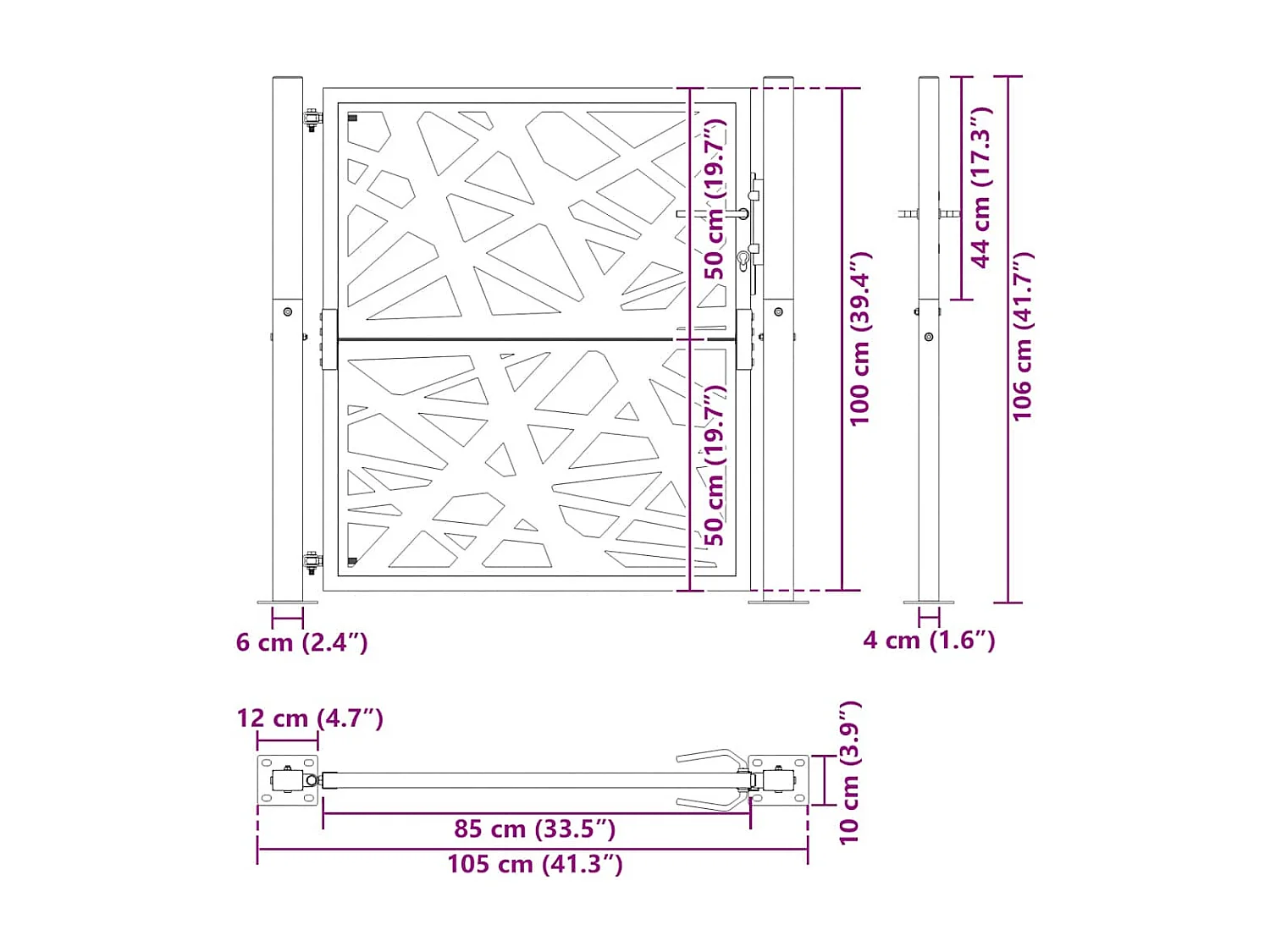 Portão de jardim preto 105x106 cm design de luz de aço