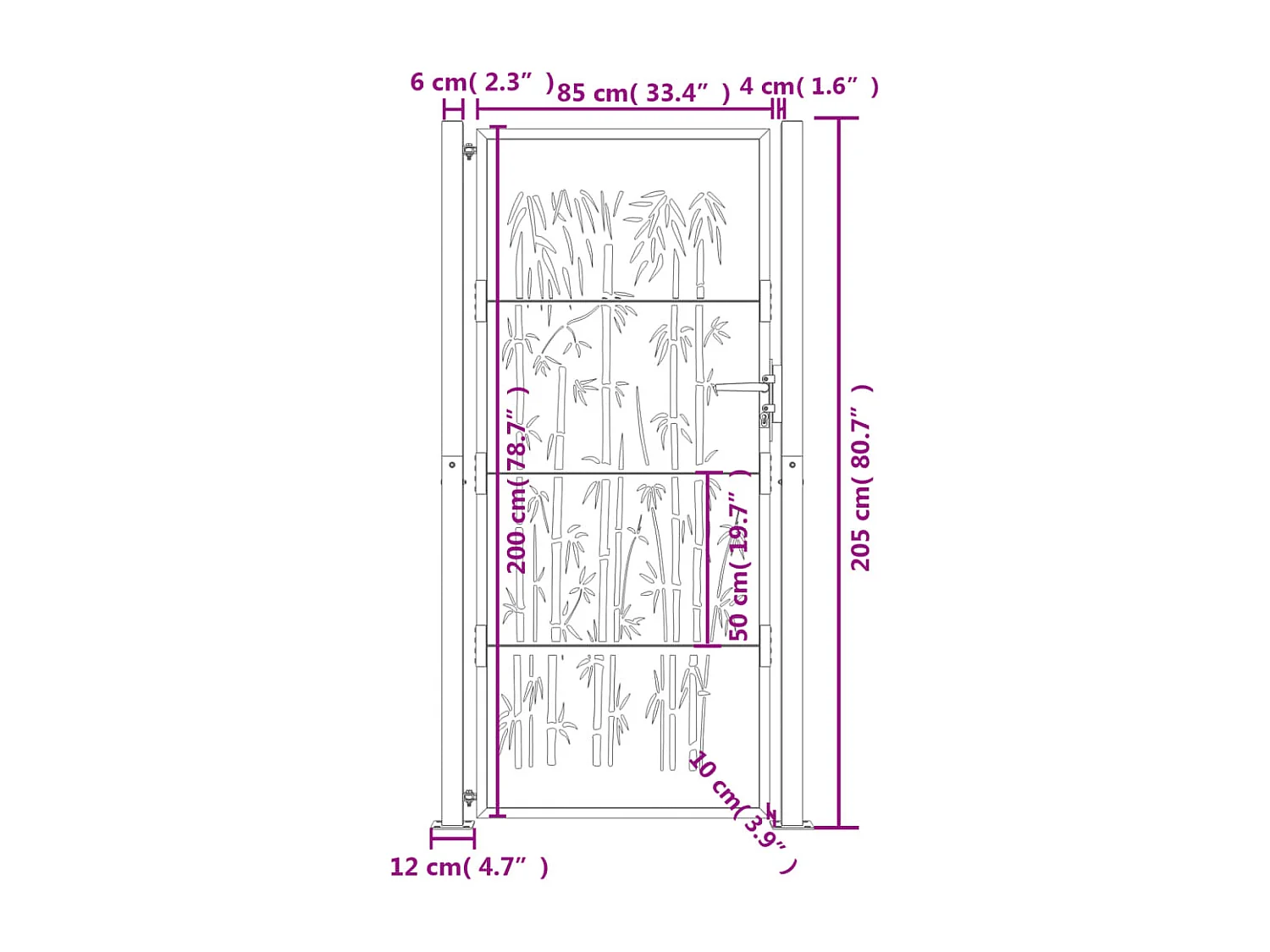 Portail de jardin anthracite 105x205 cm acier design de bambou