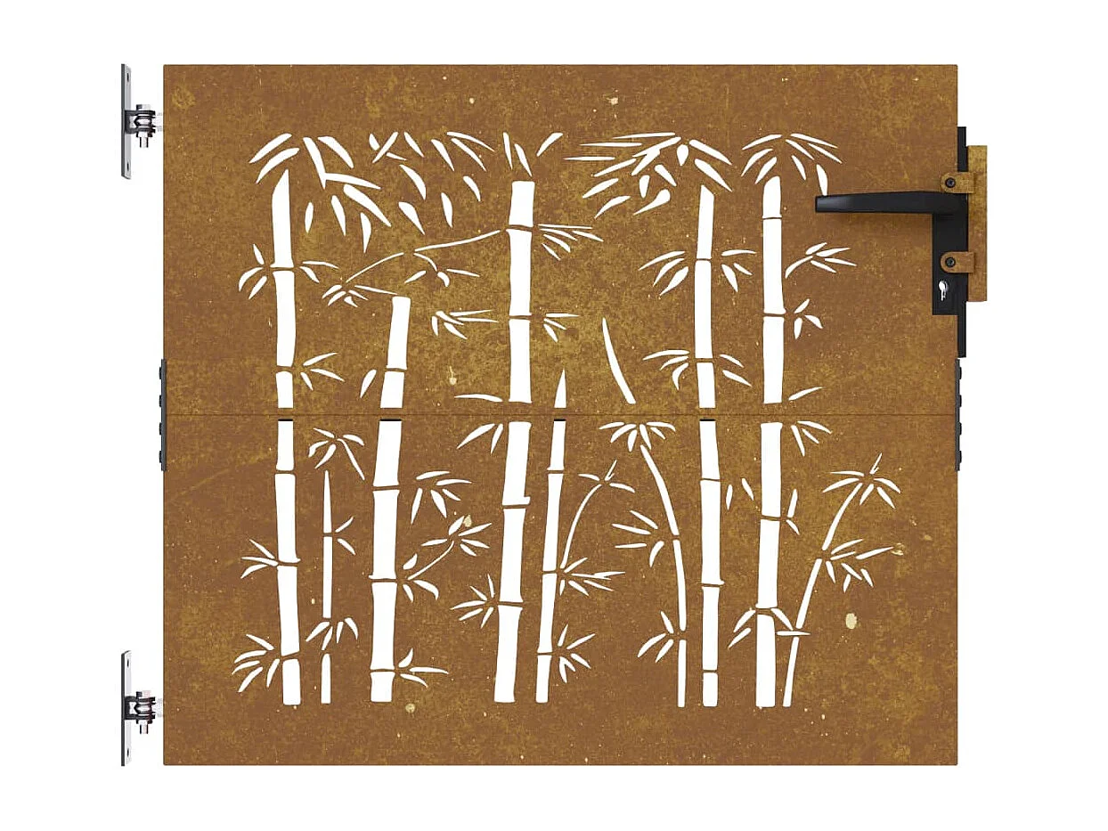 Puerta de jardín 85x75 cm acero corten diseño bambú