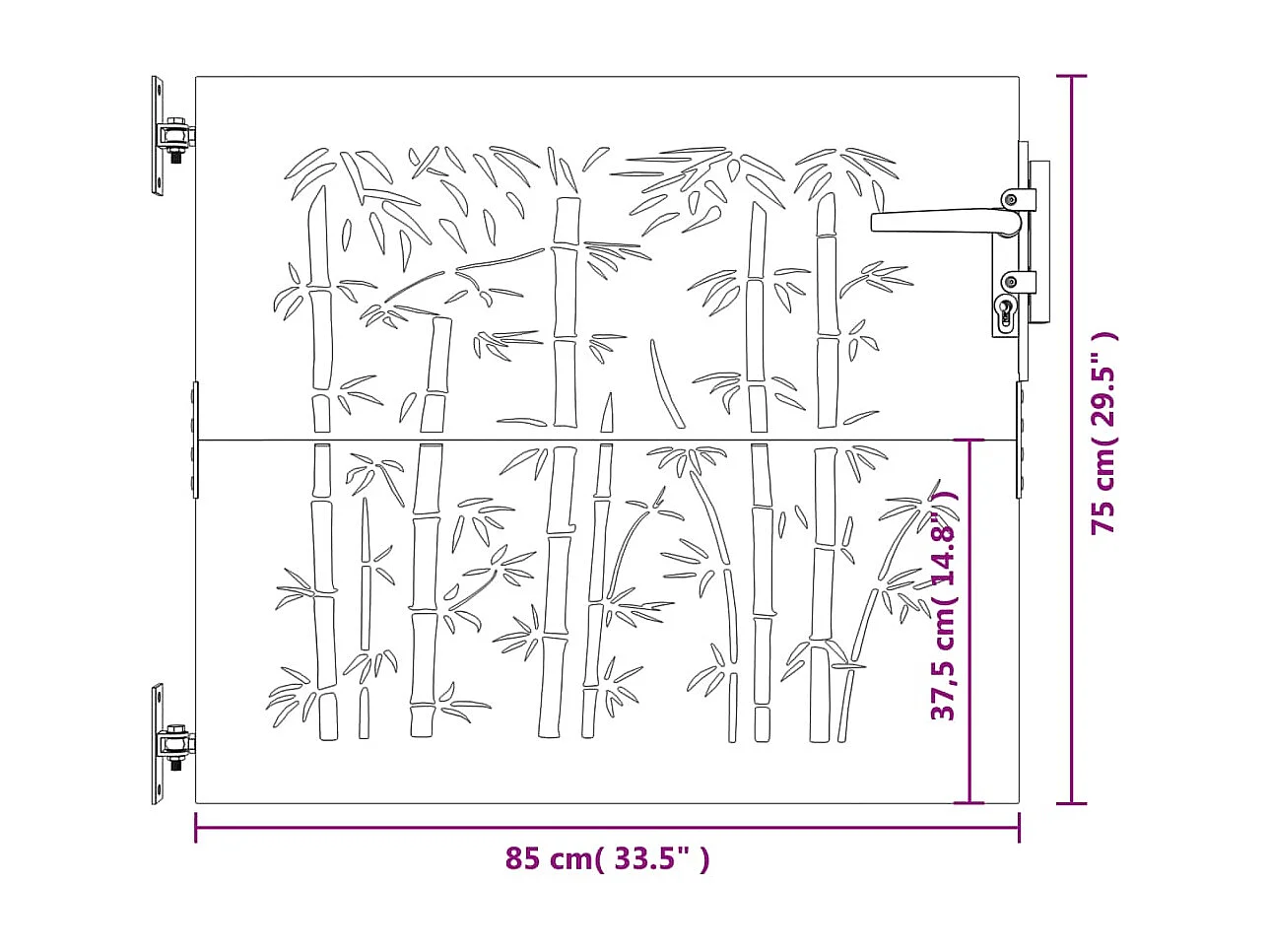 Portail de jardin 85x75 cm acier corten design de bambou