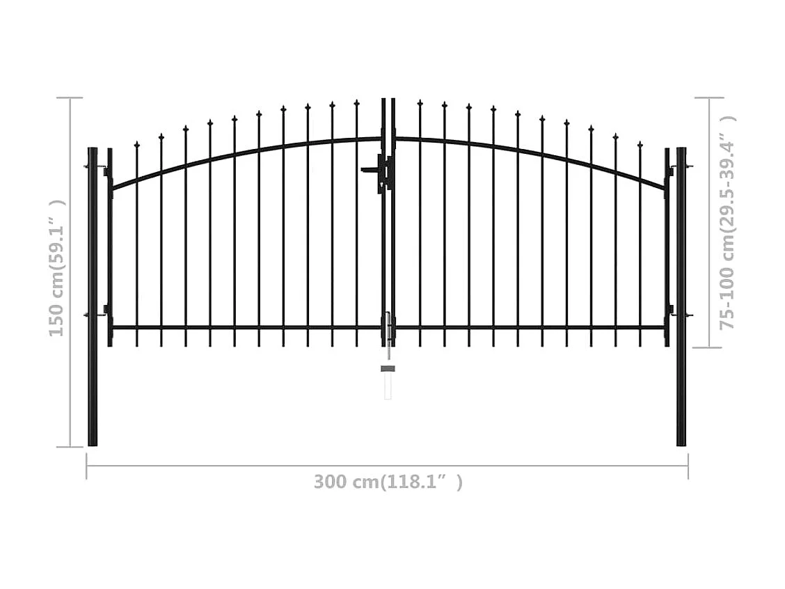 Double portail avec haut sous forme de lance 300 x 150 cm