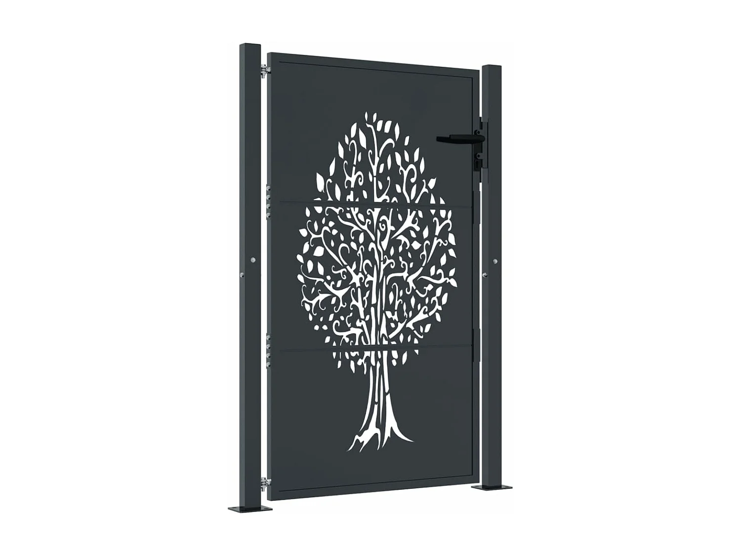Portão de jardim antracite 105x155cm aço desenho árvore