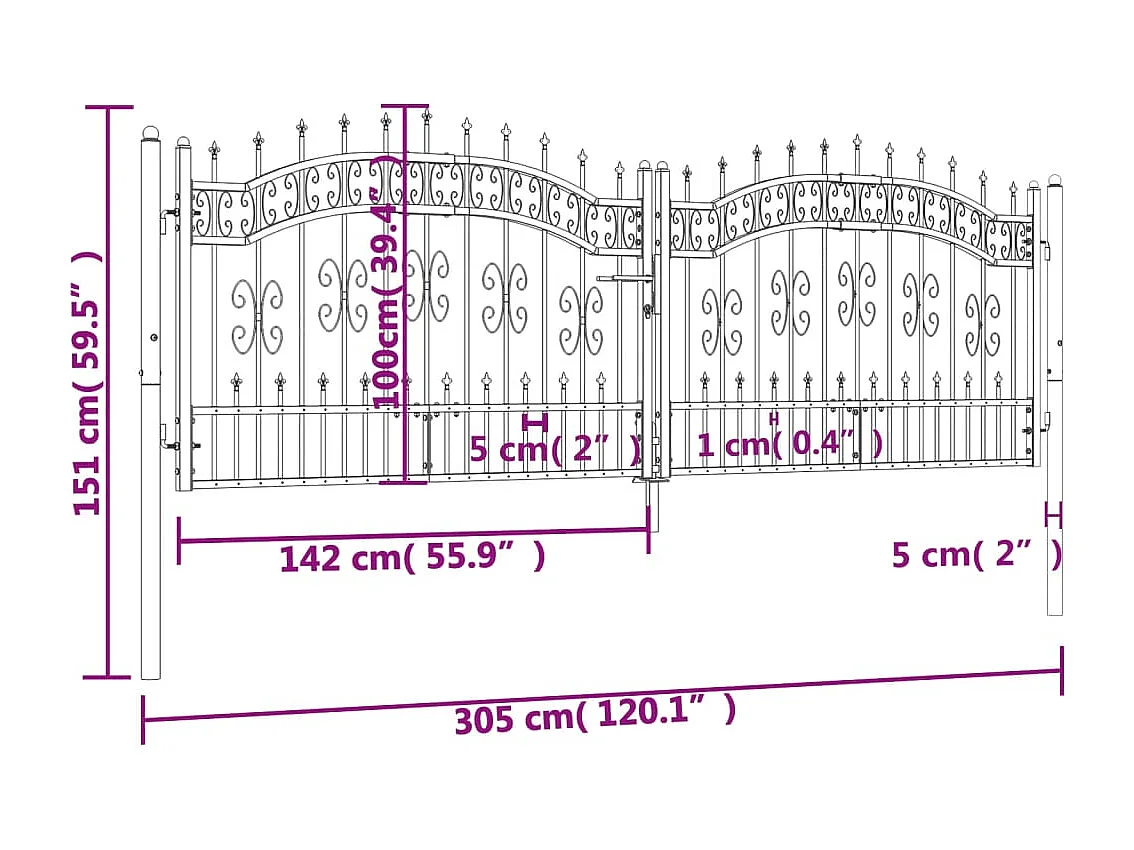 Portale e punta di lancia Nero 305x151 cm Acciaio verniciato a polvere