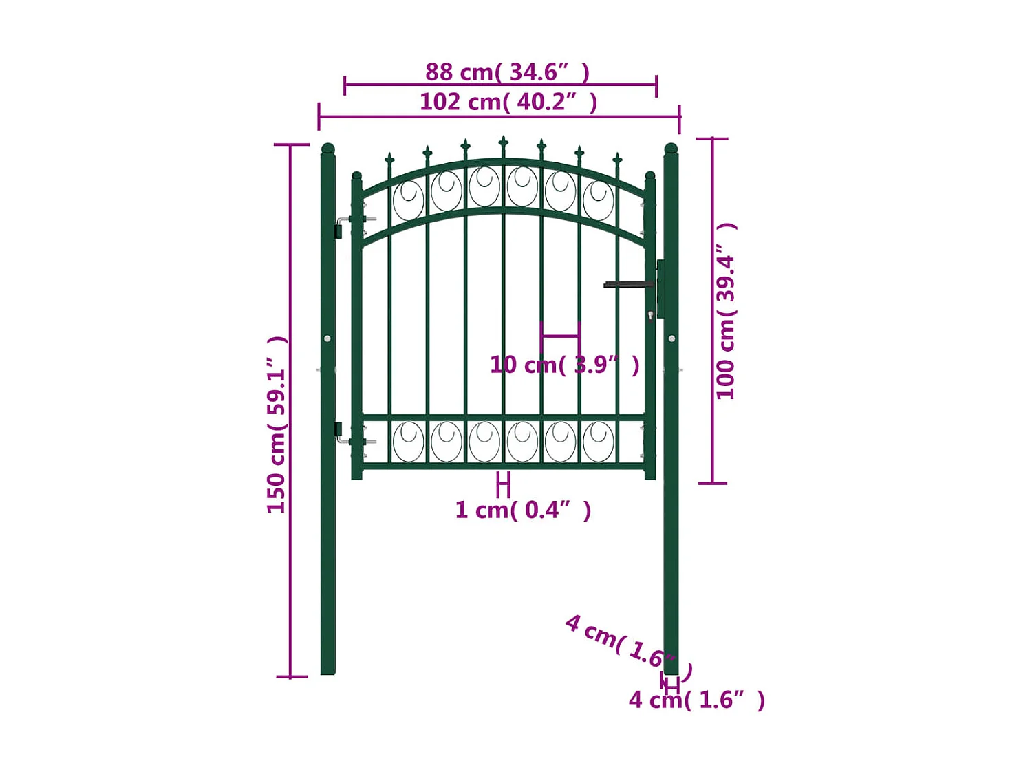 Portail de cl?ture avec pointes Acier 100x100 cm Vert