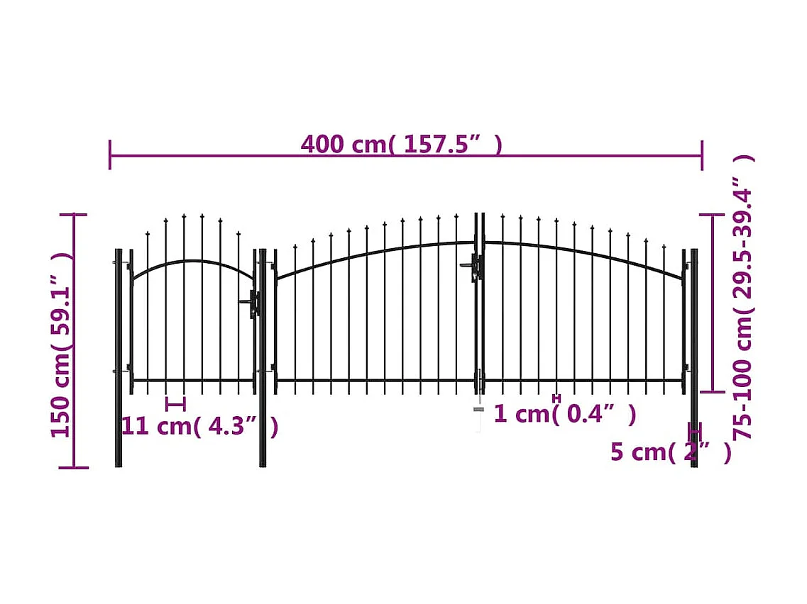 Portail de jardin Acier 1,5 x 4 m Noir