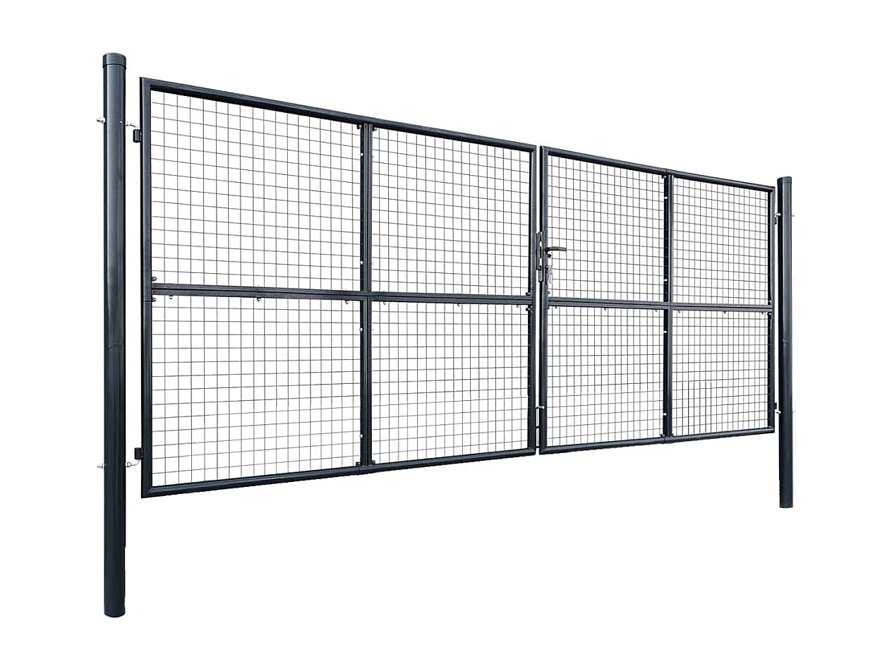 Puerta de jardín de malla de acero galvanizado 400 x 150 cm Gris