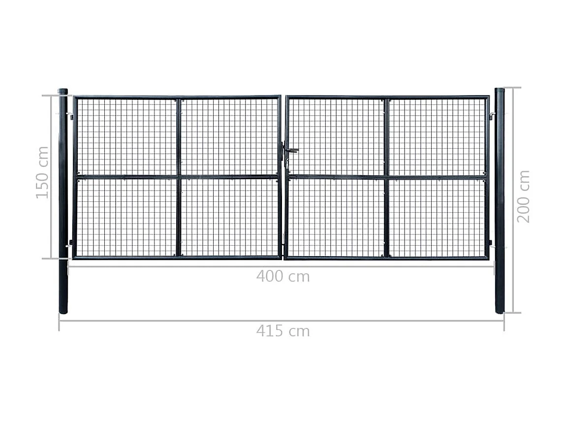 Puerta de jardín de malla de acero galvanizado 400 x 150 cm Gris