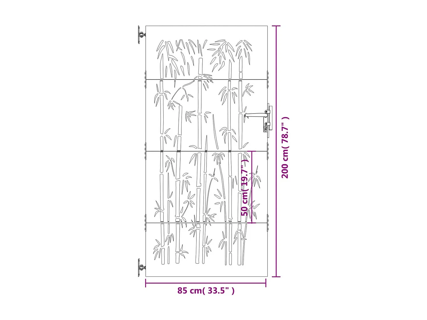 Puerta de jardín 85x200 cm acero corten diseño bambú