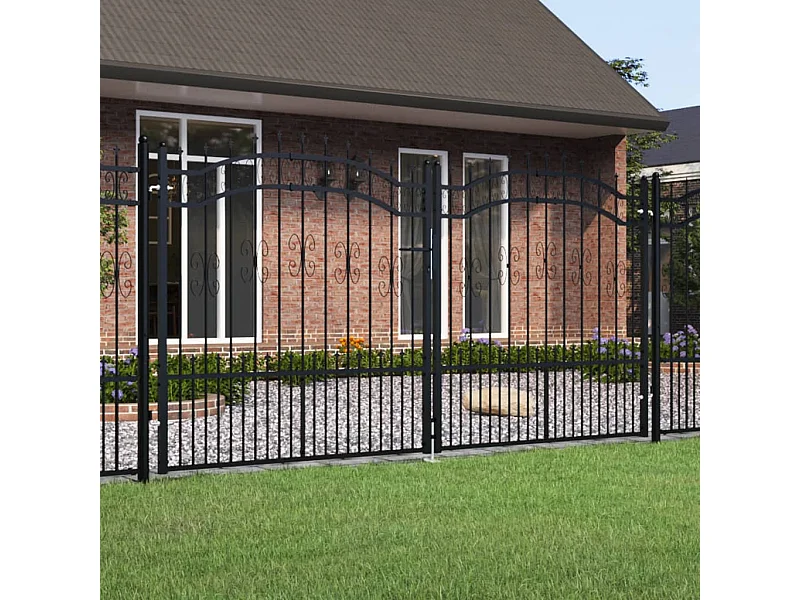 Portal e ponta de lança Preto 305x198 cm Aço com pintura eletrostática