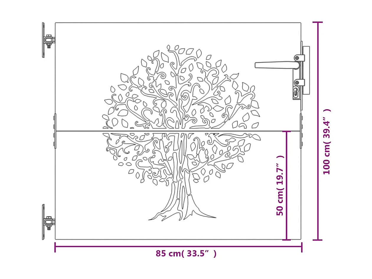 Puerta de jardín 85x100 cm acero corten diseño arbol
