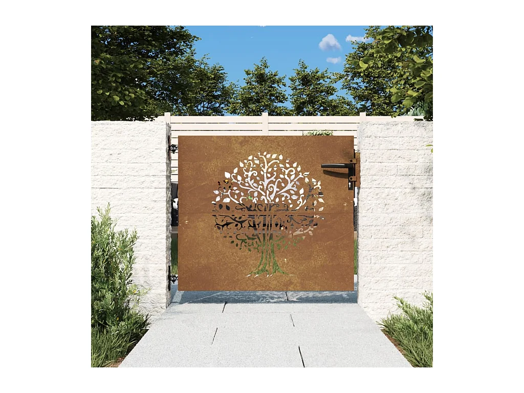 Portail de jardin 85x100 cm acier corten conception de l'arbre