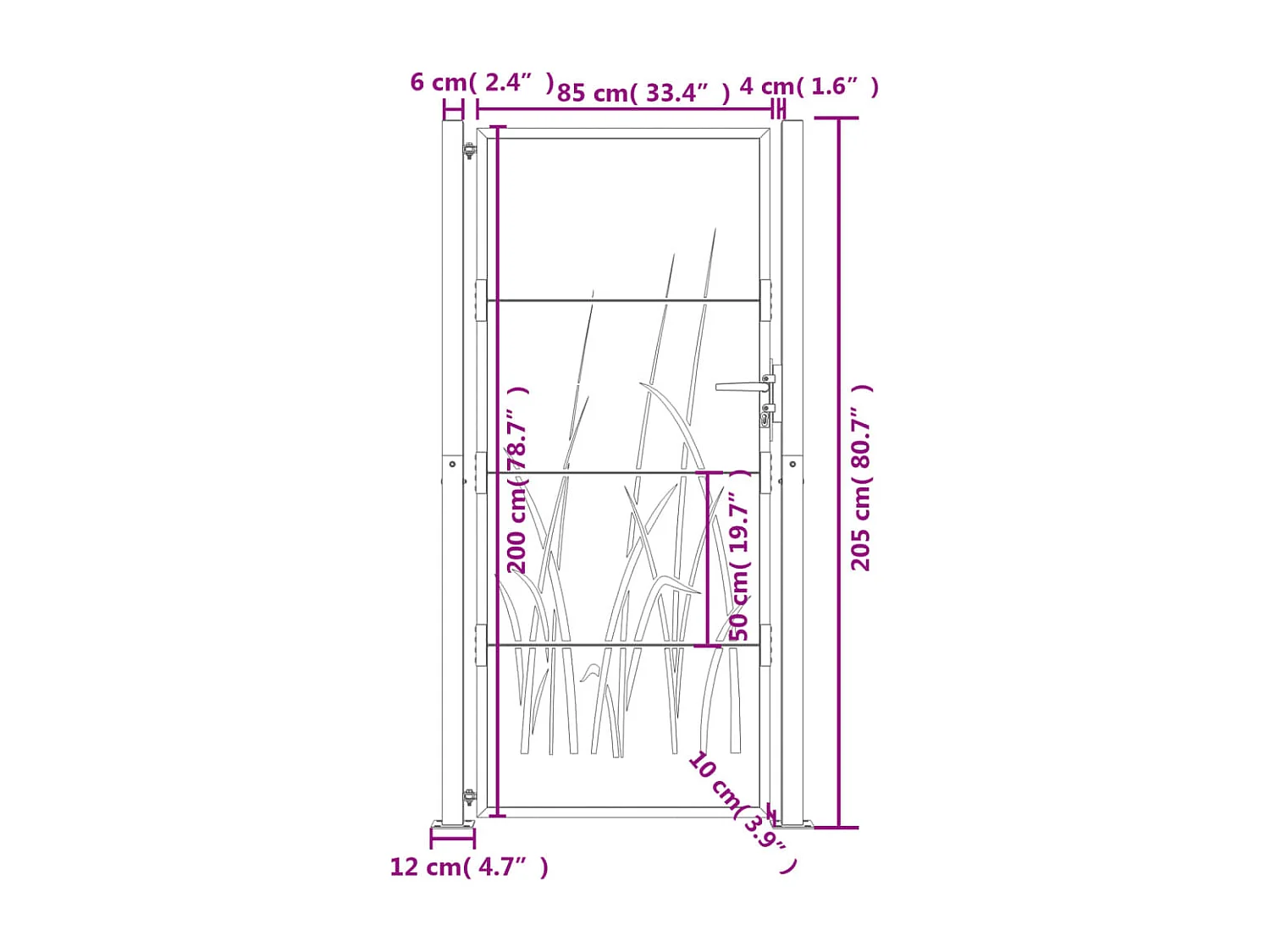 Portail de jardin anthracite 105x205cm acier conception d'herbe