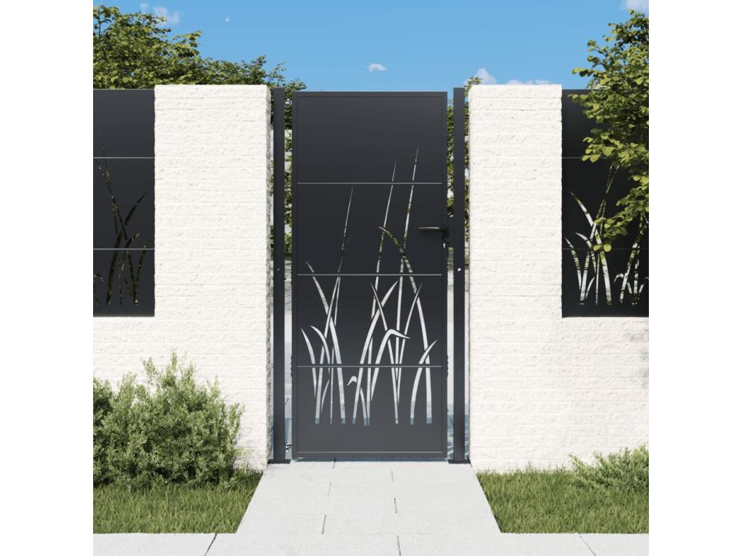 Cancello da giardino antracite 105x205cm acciaio disegno erba
