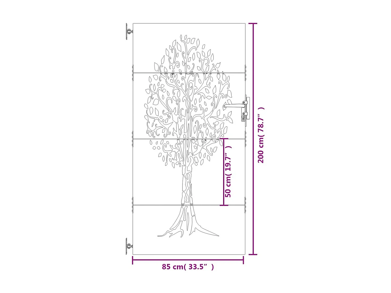 Puerta de jardín 85x200 cm acero corten diseño árbol