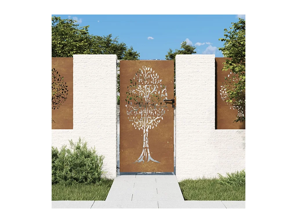 Portail de jardin 85x200 cm acier corten conception de l'arbre